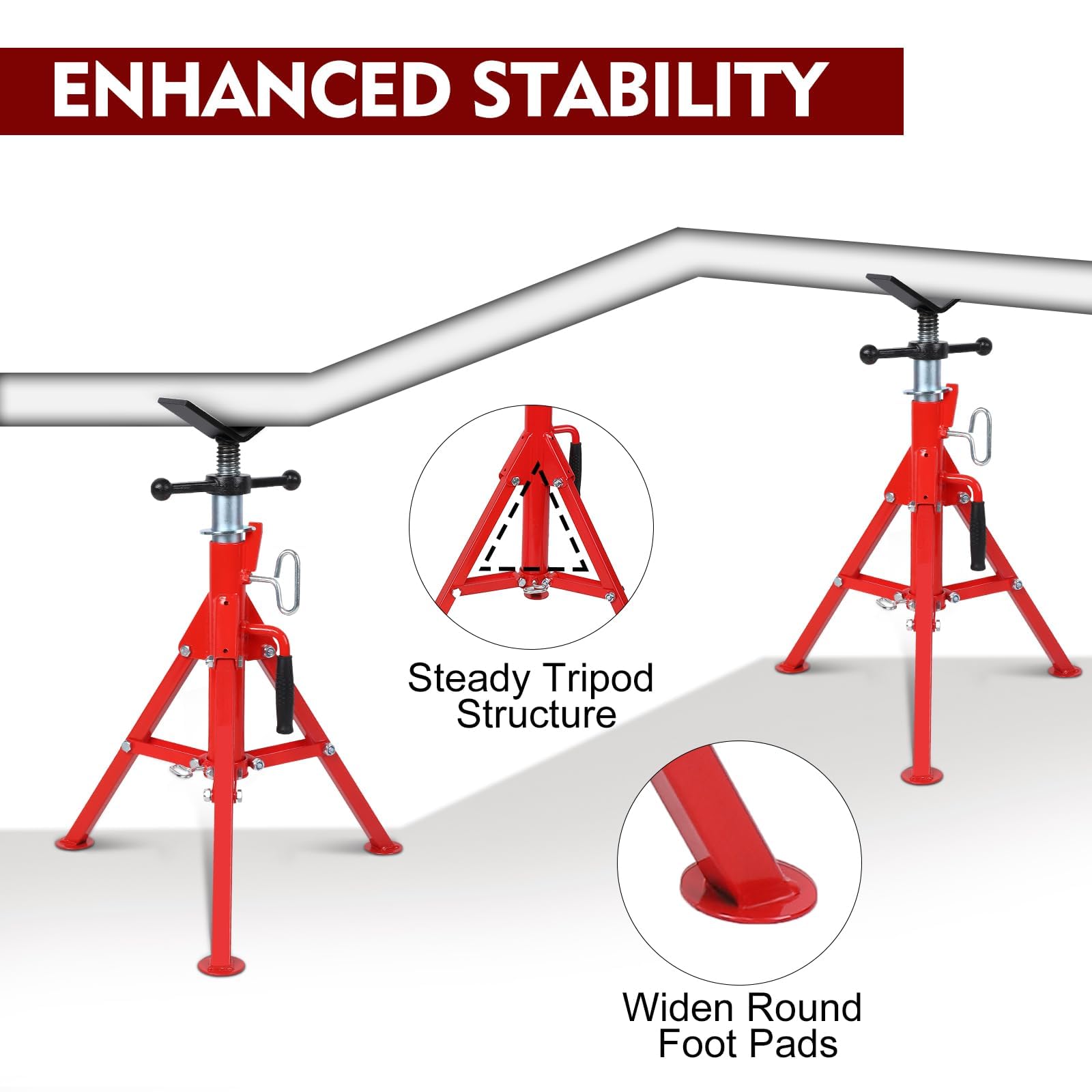 Support de tuyauterie Garvee à tête en V, hauteur réglable de 71 à 132 cm, capacité de charge de 1134 kg, alliage d'aluminium, pliable pour le soudage et le montage de tuyauterie