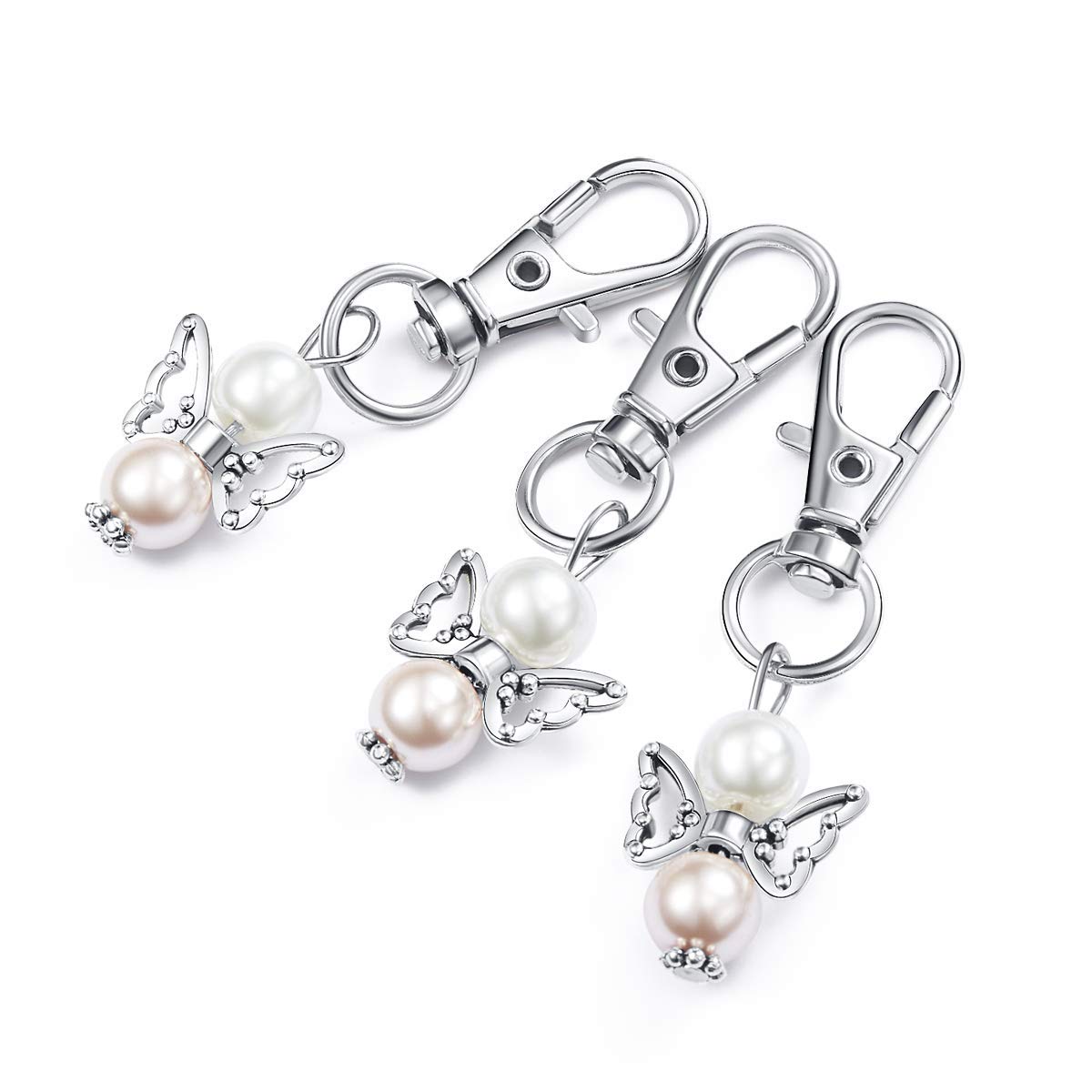 Ensemble de 20 porte-clés ange gardien Garvee avec perles, alliage de zinc, pochette en organza, idéal pour une baby shower ou un mariage, 5,3 cm, transparent