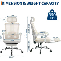 Garvee Chaise de bureau ergonomique avec appui-tête réglable, soutien lombaire et repose-pieds extensible, beige, hauteur réglable, maille respirante