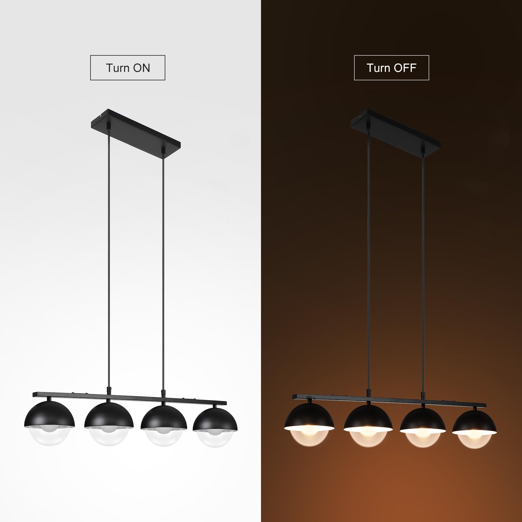 Suspension Garvee moderne à 4 lumières pour table à manger, en métal noir, hauteur réglable, style industriel rétro, pour salles à manger et cafés