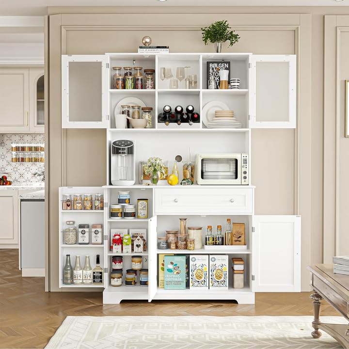 Armoire de cuisine Garvee de 18 cm de haut avec grands tiroirs, autoportante, style campagnard, finition bois blanc, pour salon et salle à manger
