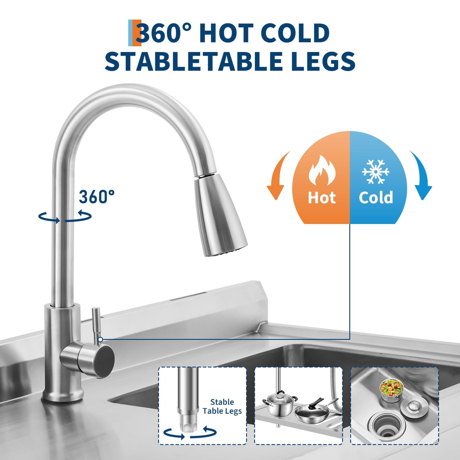 Garvee Évier Professionnel Inox 304 99 cm avec Robinet Pivotant 360°, Étagère Réglable, Multifonction Cuisine et Garage