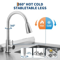Garvee Évier Professionnel Inox 304 99 cm avec Robinet Pivotant 360°, Étagère Réglable, Multifonction Cuisine et Garage