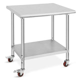 Garvee Table En Acier Inoxydable 76,2×61cm NSF Avec Étagère Réglable, Roues, Coins Arrondis Pour Cuisine Pro Et Maison, Robuste, Pieds Ajustables