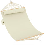 Garvee Hamac Double Quilté en Tissu Beige avec Barres en Bois Dur et Oreiller terrasse/jardin, Grand 2 Personnes, Capacité 204 kg - Beige