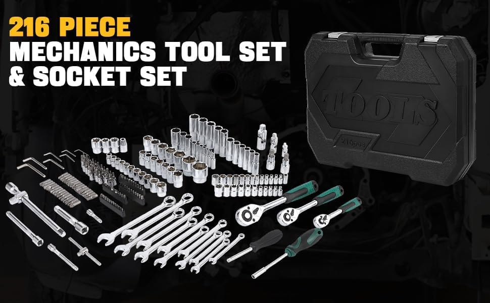 Coffret d'outils Garvee 216 pièces avec entraînements 1/4", 3/8" et 1/2", cliquet à changement rapide 72 dents, coffret robuste pour réparations automobiles et domestiques