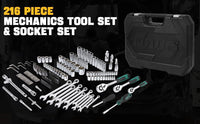 Coffret d'outils Garvee 216 pièces avec entraînements 1/4", 3/8" et 1/2", cliquet à changement rapide 72 dents, coffret robuste pour réparations automobiles et domestiques