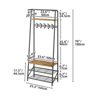 Banc d'entrée Garvee avec 5 crochets – Structure en métal, aspect bois, range-chaussures et siège 4 en 1 pour entrée et salon