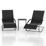 Garvee Ensemble 3 Chaises Longues Patio - Filet Teslin Confortable, Cadre Acier Solide, Accoudoirs, Table Latérale - Extérieur, Piscine, Jardin - 