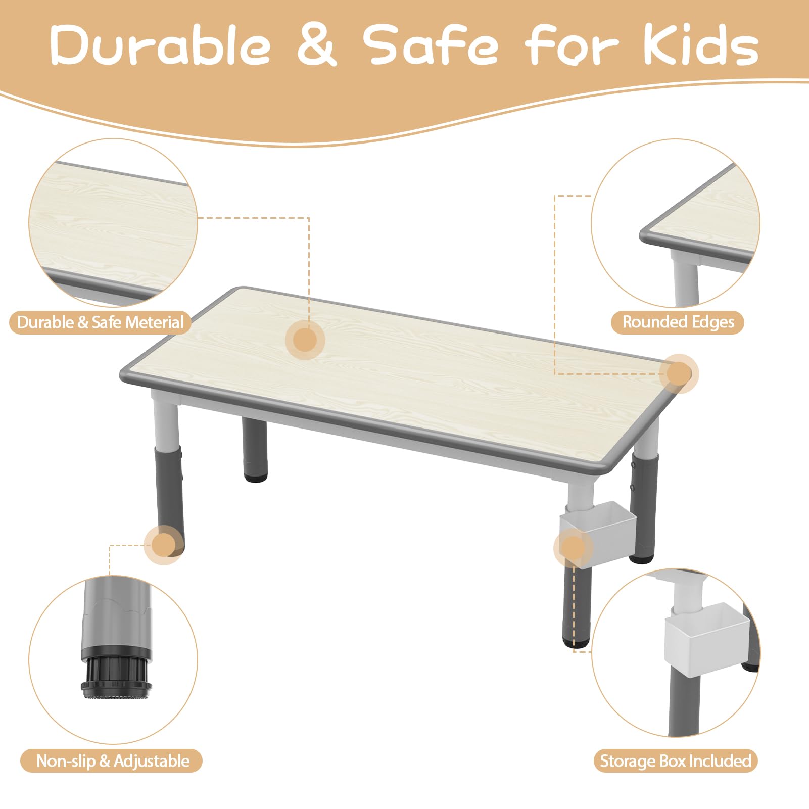Garvee Ensemble Table et 6 Chaises pour Enfants à Hauteur Réglable, Plateau Motif Graffiti et Pieds Antidérapants pour Maison, École et Crèche