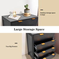 Garvee commode à 4 tiroirs, commode haute cannelée avec poignées en métal, noir, pour la chambre et le salon