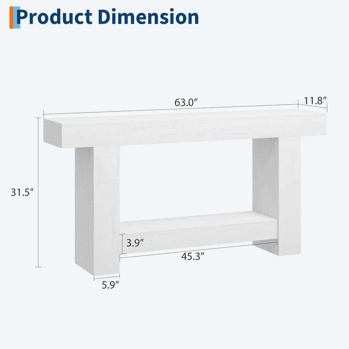 Garvee Table Console 160 cm en Bois Massif avec 2 Étagères, Style Maison de Campagne, pour Salon et Entrée, Blanc