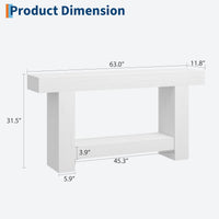 Garvee Table Console 160 cm en Bois Massif avec 2 Étagères, Style Maison de Campagne, pour Salon et Entrée, Blanc
