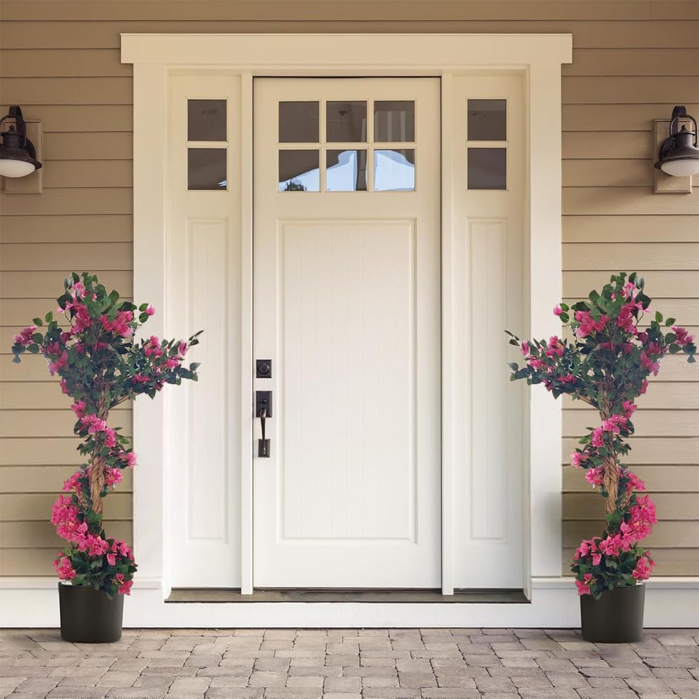 Bougainvillier artificiel Garvee 165 cm, réaliste, pot en plastique facile d'entretien, vert, pour bureau et salon
