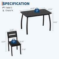 Ensemble table et chaises Garvee pour 4 personnes, structure en métal, design carré, gain de place, noir, idéal pour les petites pièces et les studios.