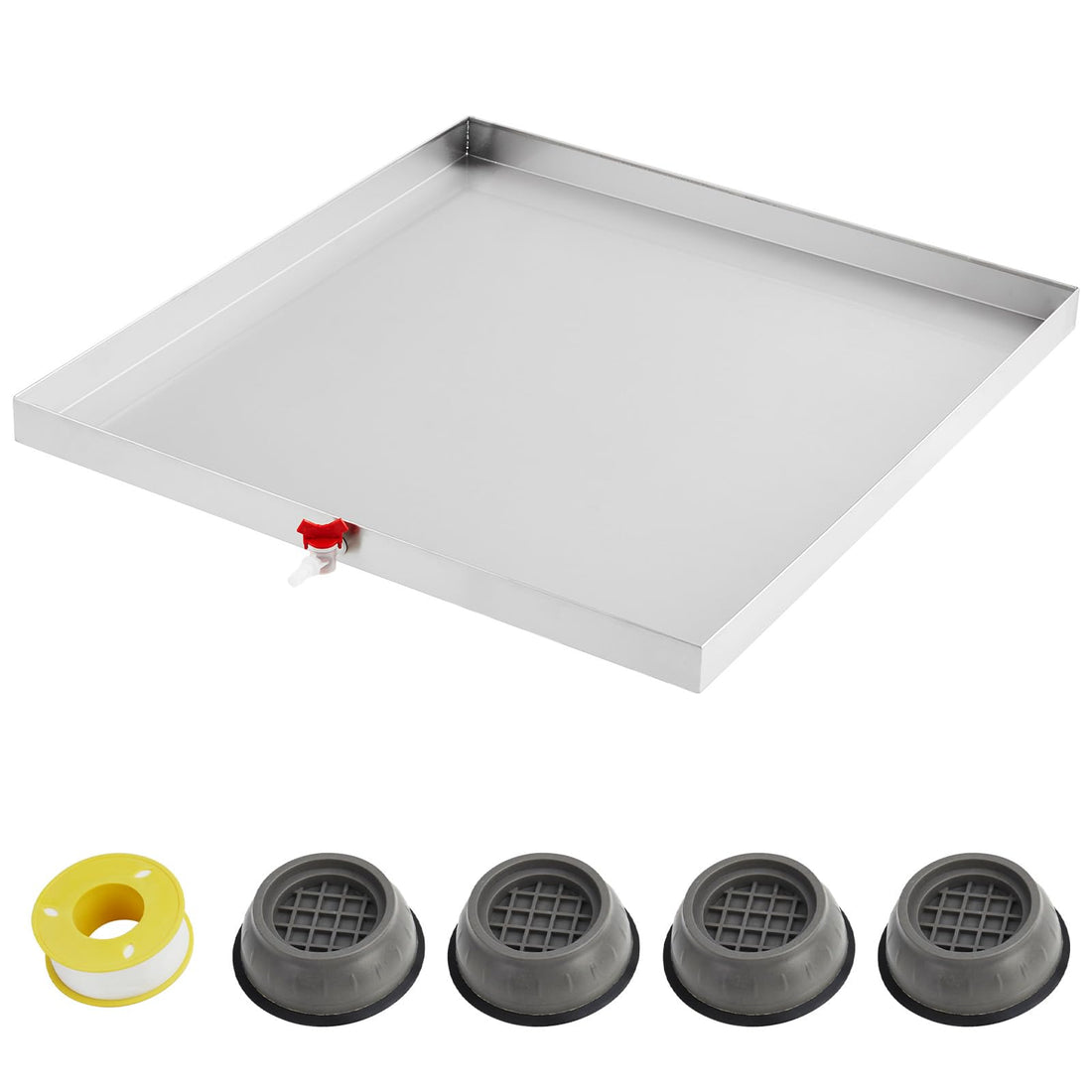 Garvee Bac de récupération pour lave-linge 81 x 76 cm, acier inoxydable 304, avec trou de vidange, adaptateur de tuyau, pieds anti-vibrations, compact et robuste.