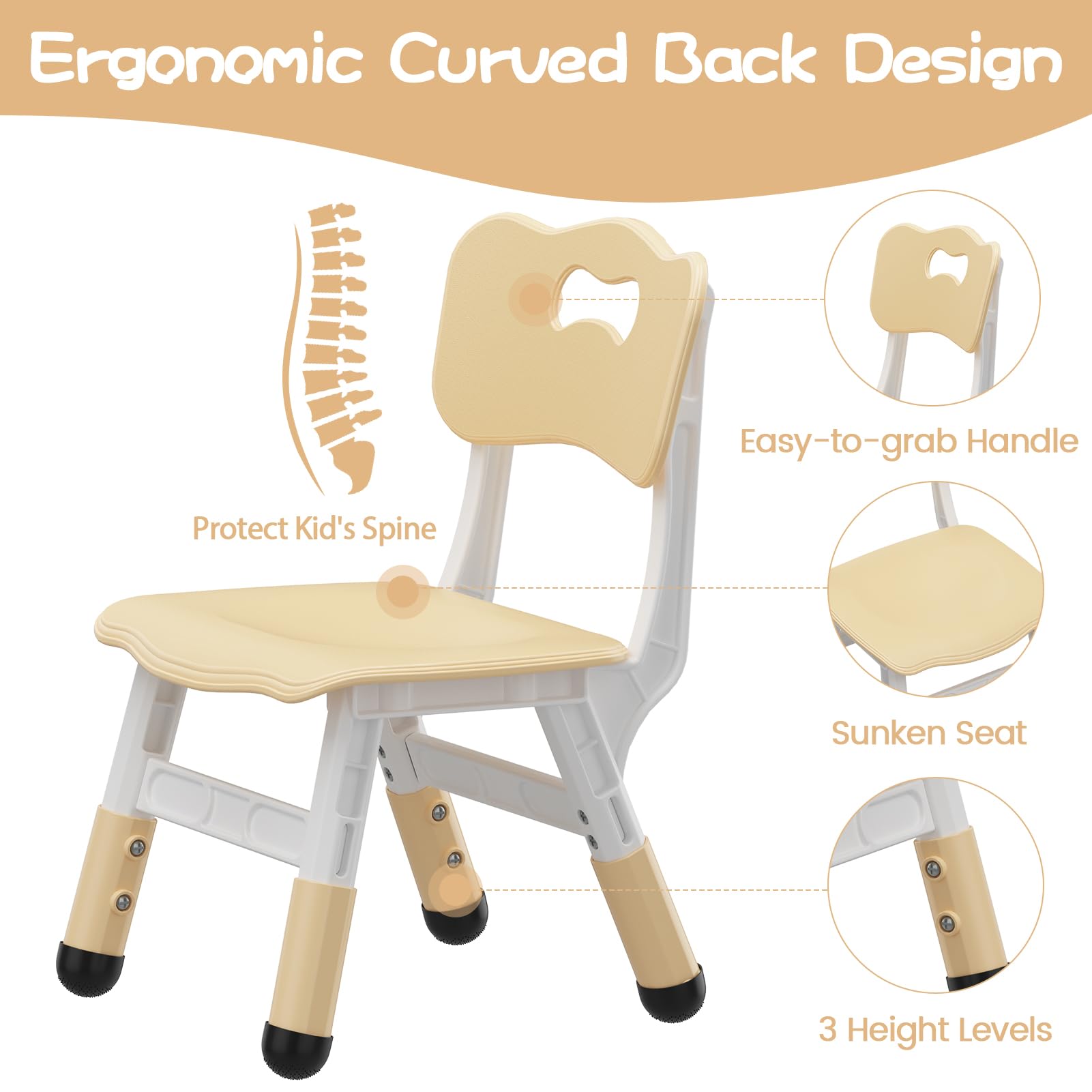 Chaise haute enfant Garvee, réglable sur 3 positions, en plastique robuste, pour garçons et filles de 2 à 6 ans, lot de 2, couleur naturelle, pour la maison et la maternelle
