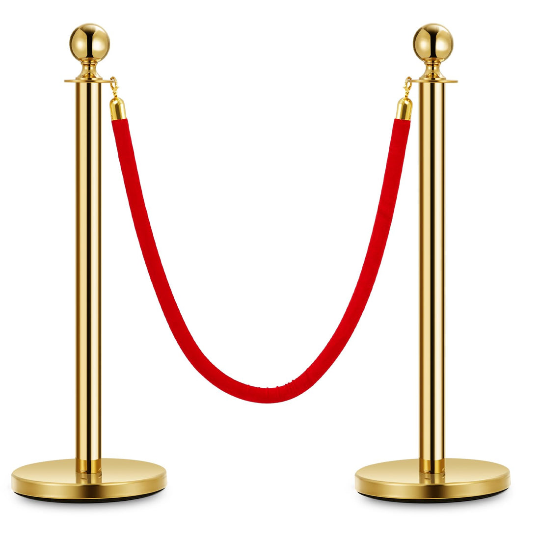 Garvee Poteaux de guidage dorés avec corde en velours rouge, acier inoxydable, hauteur 95 cm, base lourde, montage rapide, pour événements et hôtels