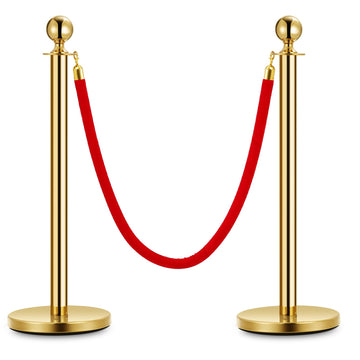 Garvee Poteaux de guidage dorés avec corde en velours rouge, acier inoxydable, hauteur 95 cm, base lourde, montage rapide, pour événements et hôtels