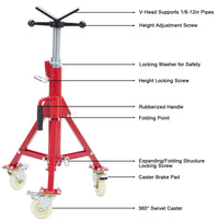Support de tuyauterie Garvee avec tête en V, hauteur réglable de 71 à 132 cm, pliable, en acier, capacité de charge de 500 kg, avec roulettes, stable, pour le soudage, les ateliers et l'industrie