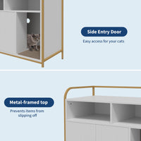 Meuble pour litière Garvee avec 2 compartiments de rangement, tapis à griffer, armoire à double porte, entrée frontale, blanc, 95 x 45 x 82 cm