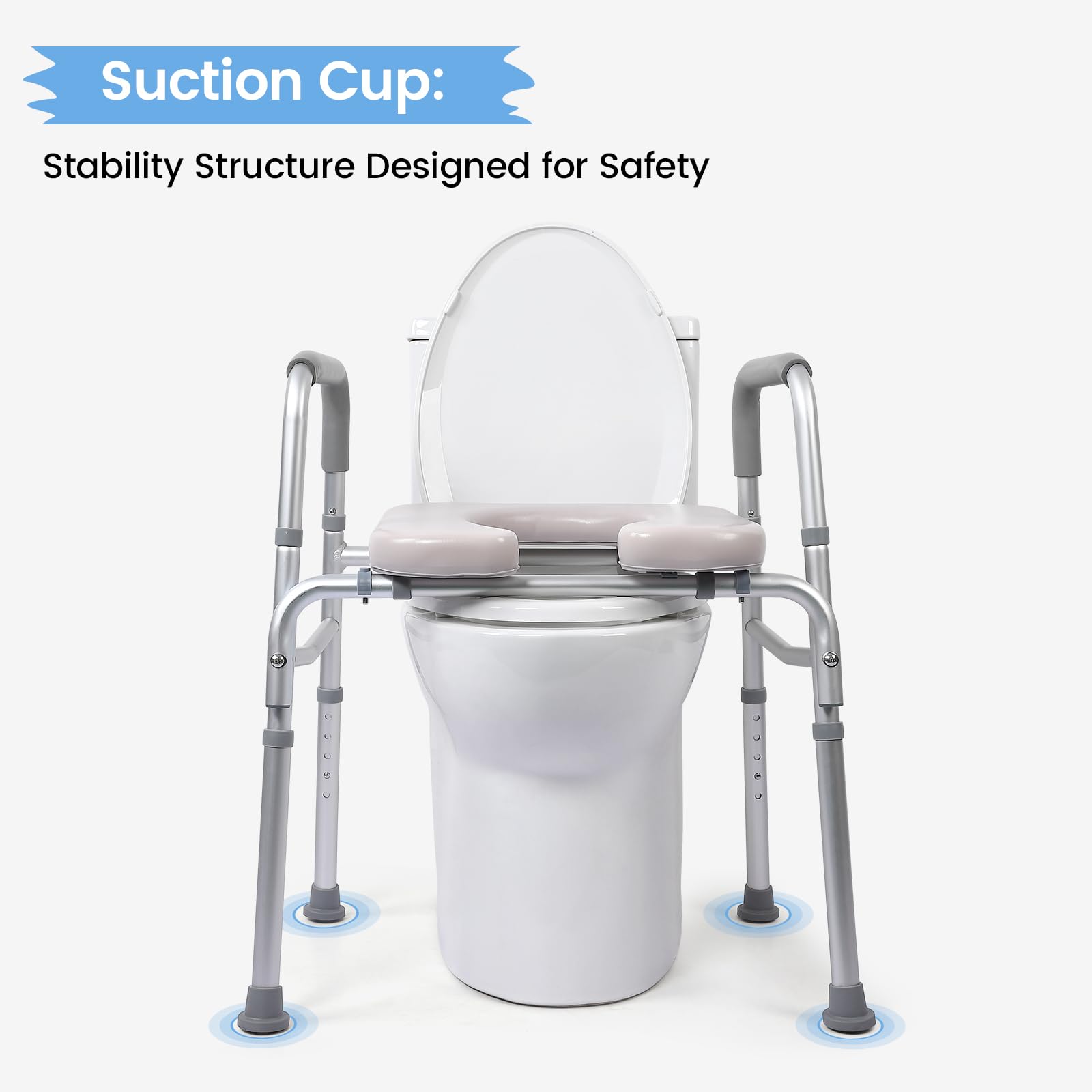 Garvee Rehausseur de Toilettes avec Accoudoirs, Hauteur Réglable, Cadre en Aluminium, Siège Rembourré, Charge 158 kg, pour Seniors et Personnes à Mobilité Réduite