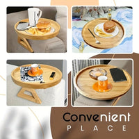 Garvee Plateau d’accoudoir pour canapé en bambou 25 × 25 × 12,5 cm, fixation à pince, table d’appoint compacte