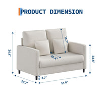 Canapé deux places Garvee 52" avec ressorts ensachés de 7,5", dossier ergonomique, structure en bois massif, beige, pour salon et chambre