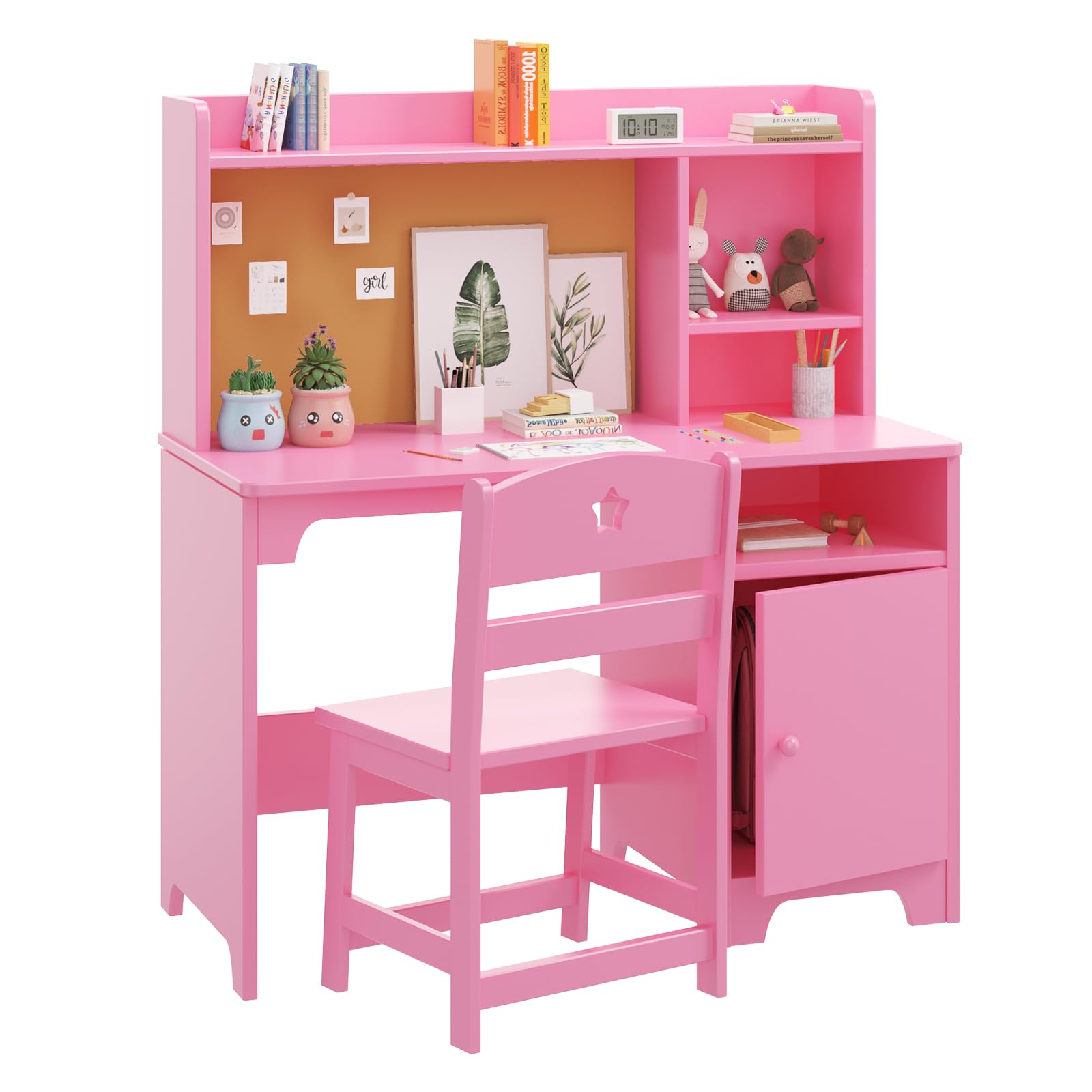 Bureau enfant Garvee avec chaise, en bois, ergonomique, avec espace de rangement, pour les 3-12 ans, idéal pour étudier ou dormir dans une chambre, résistant aux rayures