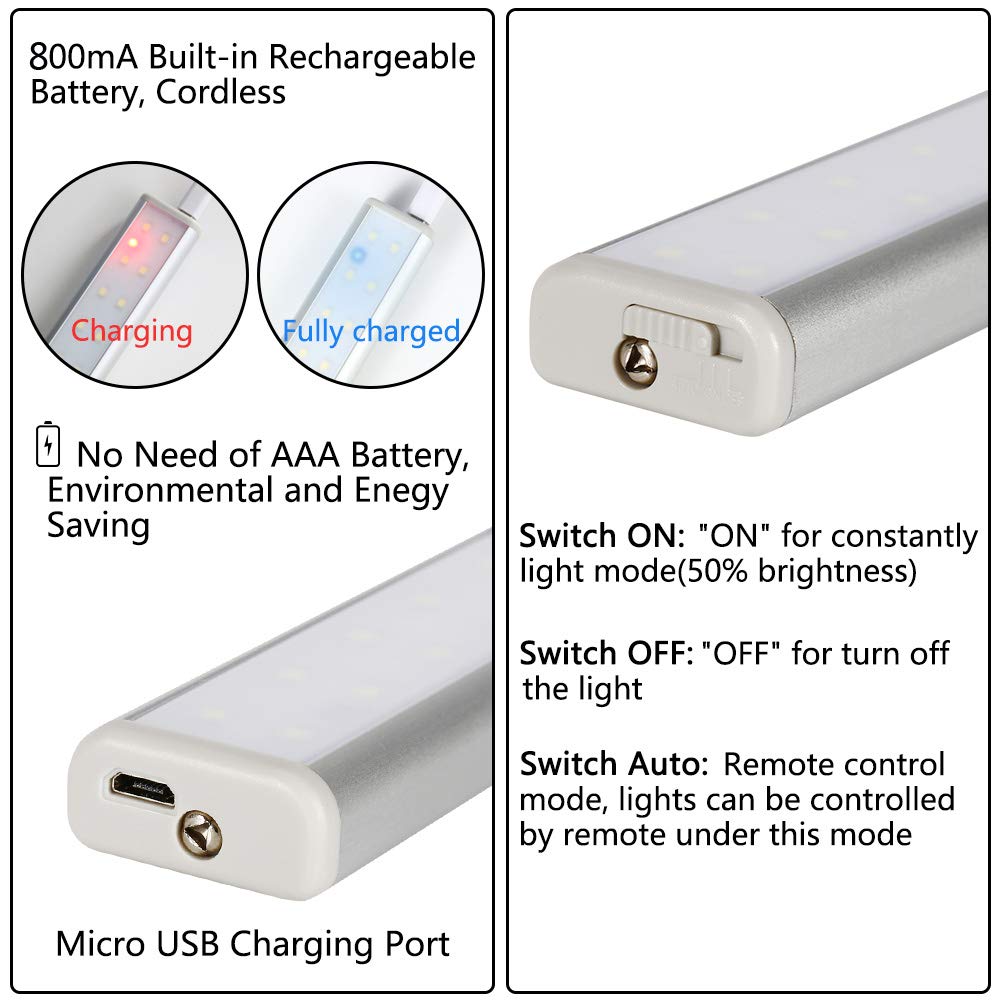 Lot de 3 lampes rechargeables Garvee pour sous-meubles avec télécommande, pour cuisine et placards, 140 lm, intensité variable, magnétiques, blanches