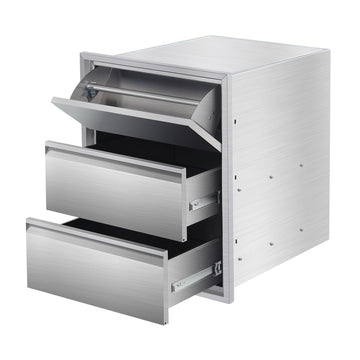Tiroirs de cuisine extérieure Garvee en acier inoxydable – Station de grillade robuste à 3 niveaux pour jardin, terrasse, camping et cuisine extérieure