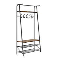 Porte-manteau et banc à chaussures Garvee 4 en 1 – Structure en métal aspect bois, 5 crochets et banc pour entrée et couloir