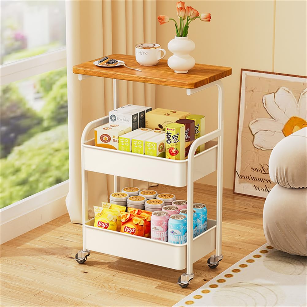 Garvee Chariot de rangement à 3 niveaux en métal avec roulettes pour cuisine, salon, salle de bain, balcon, 43 x 30 cm, noir