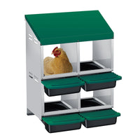 Garvee Nichoir pour Poules 4 Compartiments à 2 Niveaux, Métal Galvanisé au Zinc avec Poignée en Plastique et Plateau Amovible, Vert