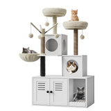Meuble pour chat Garvee 2-en-1 avec bac à litière et griffoir en sisal pelucheux, plusieurs niveaux, style moderne, idéal pour le salon. - 