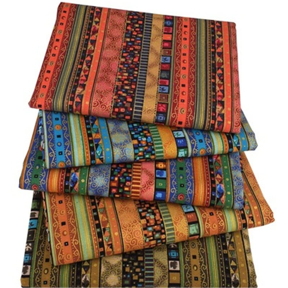 Ensemble de 5 pièces de tissu en coton imprimé Garvee à motifs ethniques, idéal pour le patchwork et la couture, 25 x 20 cm, polyvalent, doux et respirant.
