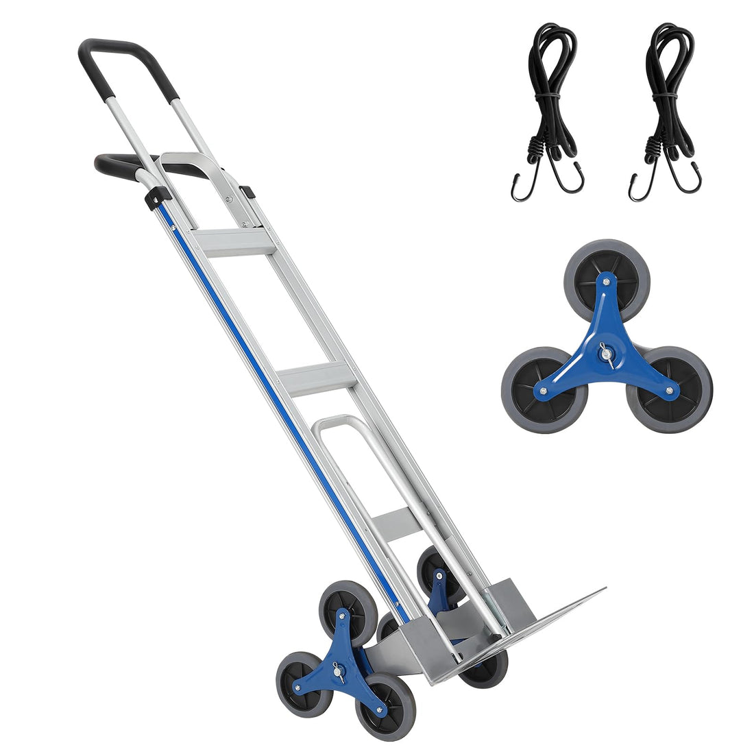 Garvee Diable monte-escalier en aluminium 2-en-1, roues triangulaires TPR, double poignée ergonomique, plateau extensible, charge 272 kg