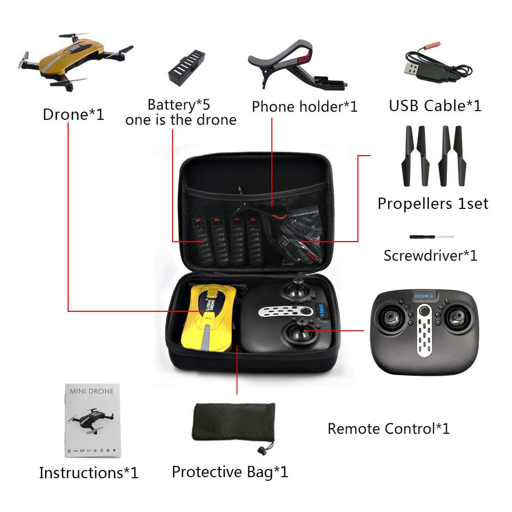 Étui de transport Garvee pour drones E58, JY018, JY019, GW58, X6, E010, E010S, E013 et E5 - Bras pliable, robuste et léger - Noir - Usage extérieur