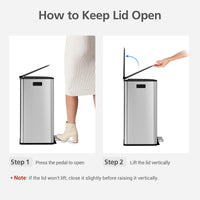 Poubelle Garvee en acier inoxydable, 60 litres, double compartiment, couvercle à fermeture douce, séparation des déchets, cuisine/bureau, 2 x 30 litres, argent