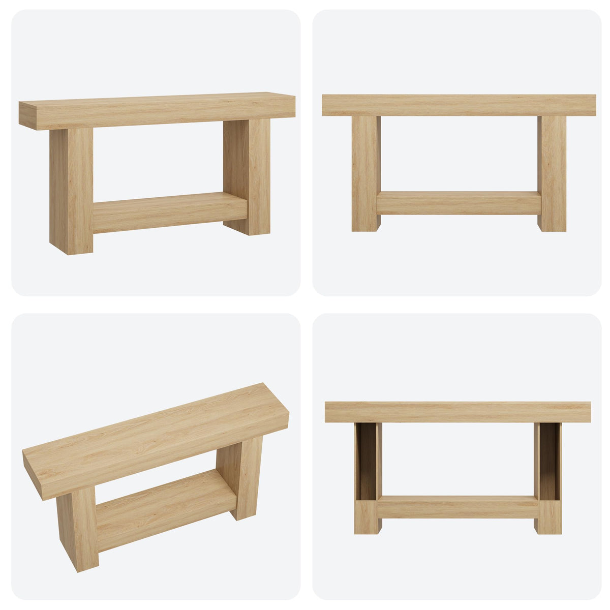 Garvee Table Console 160 cm en Bois Massif avec 2 Étagères, Style Maison de Campagne, pour Salon et Entrée, Bois naturel