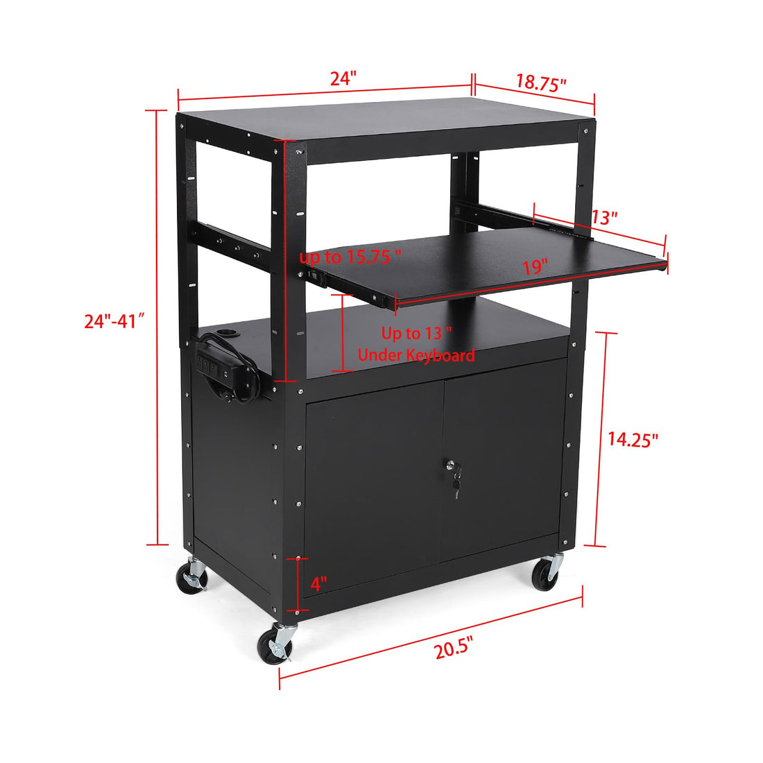Chariot audiovisuel mobile Garvee avec verrouillage, support pour ordinateur portable réglable en hauteur, acier, roues avec freins, bureau et présentation, noir, 61-107 cm (24-42 pouces)