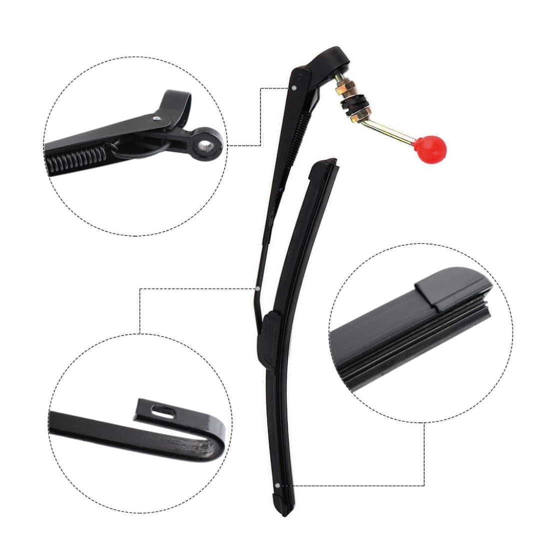 Kit d'essuie-glace manuel Garvee pour UTV Polaris Ranger/RZR, bras de 450 mm, balai sans cadre de 400 mm, métal et plastique, silencieux, usage tout-terrain