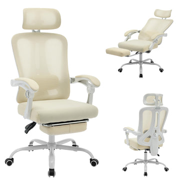 Garvee Chaise de bureau ergonomique en maille avec soutien lombaire et repose-pieds réglables, pour le bureau et le gaming. Blanche