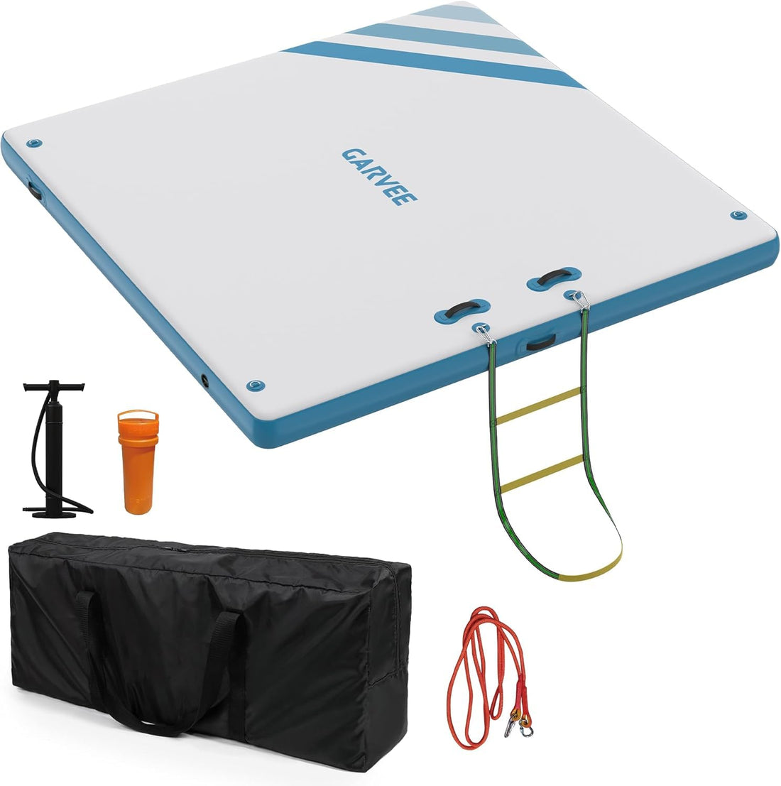 Garvee Ponton Flottant Gonflable Carré 305x305cm, Plateforme Aquatique en PVC avec Échelle et Surface Antidérapante, pour Mer et Piscine