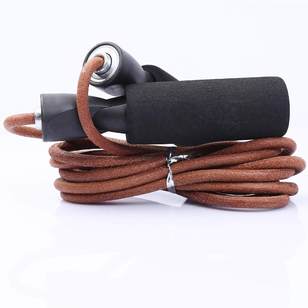 Corde à sauter professionnelle en cuir Garvee pour le fitness et l'entraînement, poignée ergonomique antidérapante, haute durabilité, marron, pour la salle de sport et les activités de plein air.