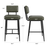 Ensemble de 2 tabourets de bar Garvee, 66 cm (26 po) en similicuir, dossier ergonomique, pieds en métal, style moderne pour îlot de cuisine et bar, noir