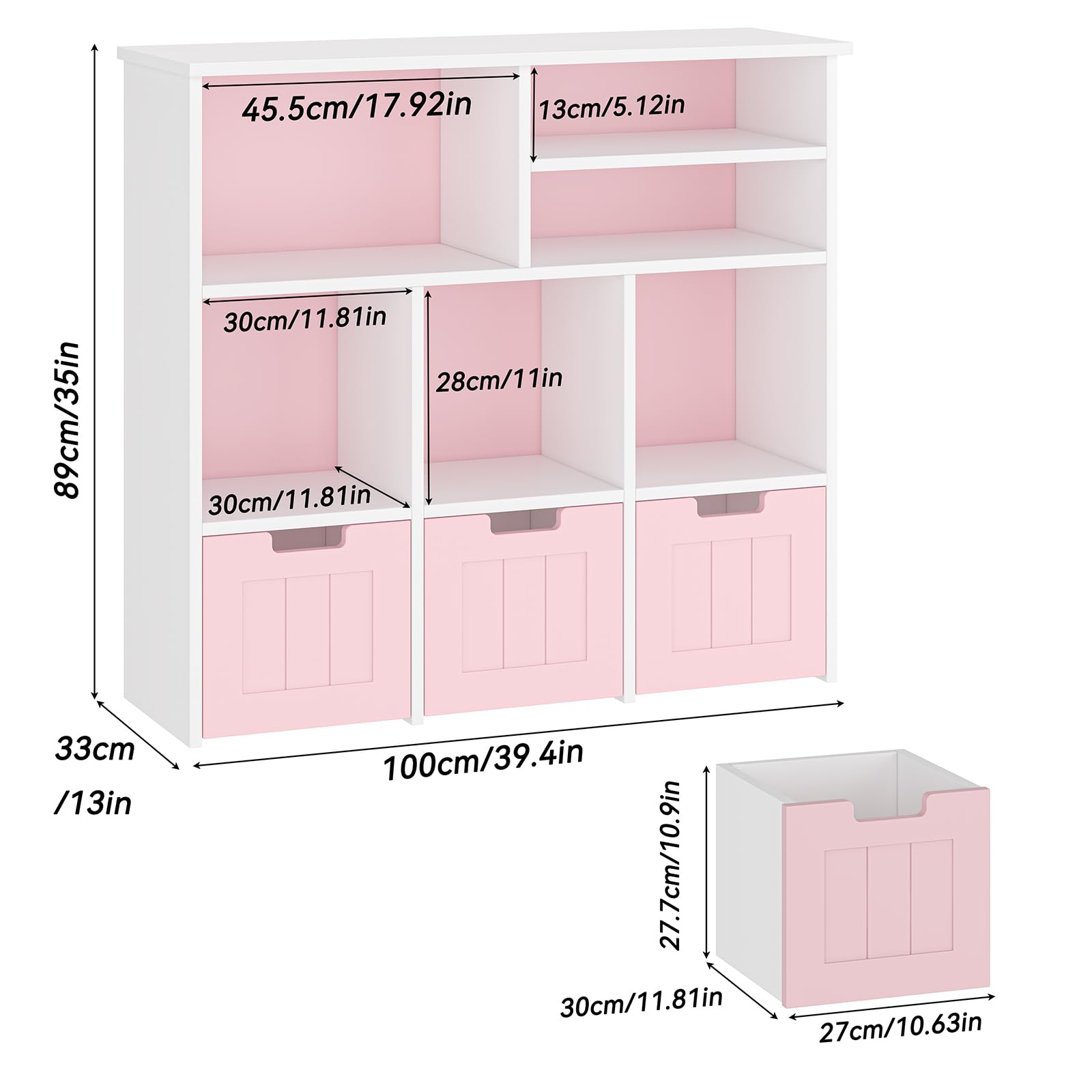 Étagère à jouets Garvee pour enfants avec 3 tiroirs, roulettes, MDF, rose, pour chambre et salle de jeux, polyvalente et sûre