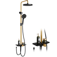 Garvee Colonne de douche réglable 3 sections en acier inoxydable 201, pommeau 24,5 cm, douchette 3 jets, design concave en TPR, doré et noir
