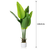 Palmier artificiel Garvee de 1,16 m (3,8 pi) avec grandes feuilles de bananier, résistant aux UV, poids stable, en soie pour une utilisation intérieure et extérieure, vert et blanc.