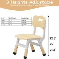 Chaise haute enfant Garvee, réglable sur 3 positions, en plastique robuste, pour garçons et filles de 2 à 6 ans, lot de 2, couleur naturelle, pour la maison et la maternelle